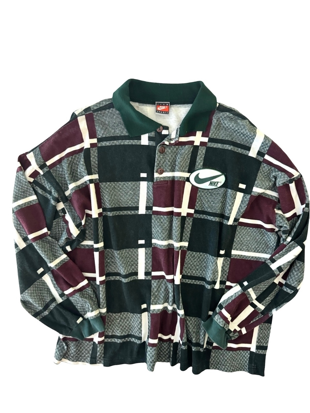 Vintage Team Nike Sports Men’s XL Plaid Long Sleeve Polo Made in USA